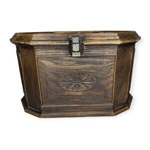 Vintage MCM Lerner Faux Wood Plastic Sewing Box w/Clear Removable Tray 9" Tall